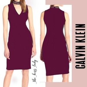 NWT CALVIN KLEIN dress size 2 burgundy sheath